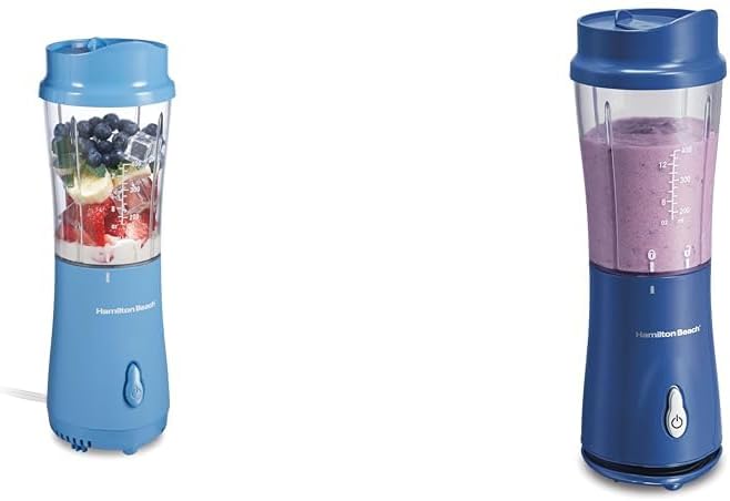 Hamilton Beach Portable Blender Bundle for Shakes and Smoothies with 14 Oz BPA Free Travel Cup and Lid Durable Stainless Steel Blades for Powerful Blending Performance (51172 51132)