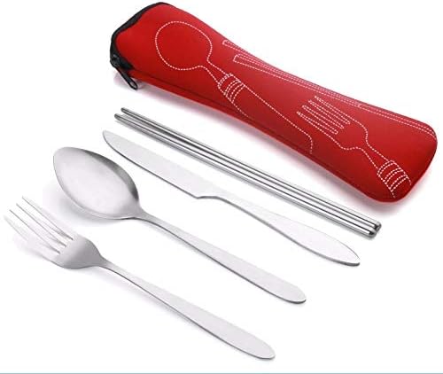 ASD88 4 Pcs/Set Stainless Steel Fork Spoon Chopsticks Travel Camping Cutlery Tools Tableware(Pink) Cookware Set Cookware Picnic Boiler Cookware (Color : Sky Blue)