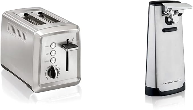 Hamilton Beach 2 Slice Toaster with Extra-Wide Slots Bagel Setting Toast Boost Slide-Out Crumb Tray Auto-Shutoff &amp Cancel Button Defrost Function Stainless Steel (22794) and Hamilton Beach E