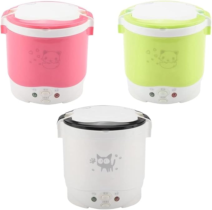 1L Mini Rice Cooker 12v Electric Lunch Box Portable Travel Rice Cooker for Car Multifunctional Electric Food Steamer for Travel Camping (green)