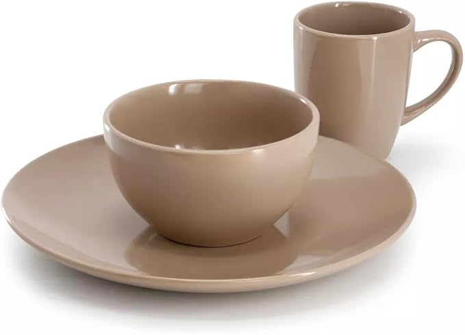 12 Piece Stoneware Dinnerware Set – Round Plates Bowls &amp Mugs for 4 Dishwasher &amp Microwave Safe Modern Matte Finish (Mocha Brown)