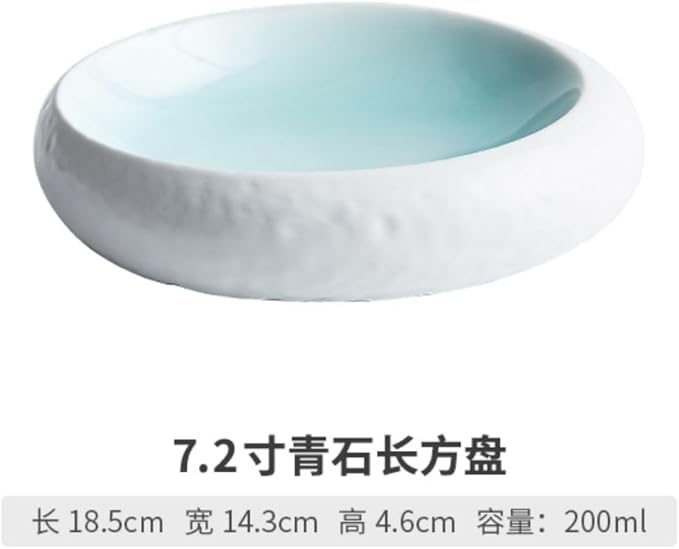Thcbme 中式椭圆形长条陶瓷盘子菜盘酒店餐厅饭店冷菜摆盘景德镇餐具/Handpainted Plates and Bowls Set Ceramic Dinnerware Sets/7.2寸青石长方盘（DR）