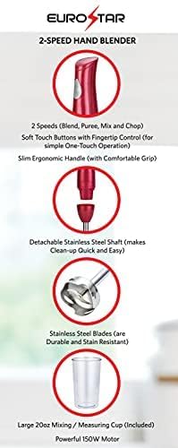 EUROSTAR EH441R 2-Speed Hand Blender with Stainless Steel Detachable Shaft Red