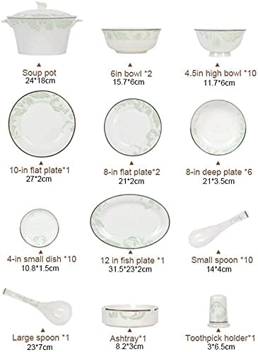 Dinnerware Sets - Luxury Gift Dishes Service Set Ceramics Dinnerware Set with 46-Piece Bowl/Stockpot/Dish/Spoon|Bone China Dinner Sets Fresh Green Porcelain Combin
