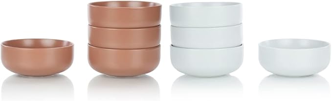 Everything Kitchens Modern Flat Dinnerware Collection (Terracotta &amp Stone Gray 8-Piece Bowl Set)