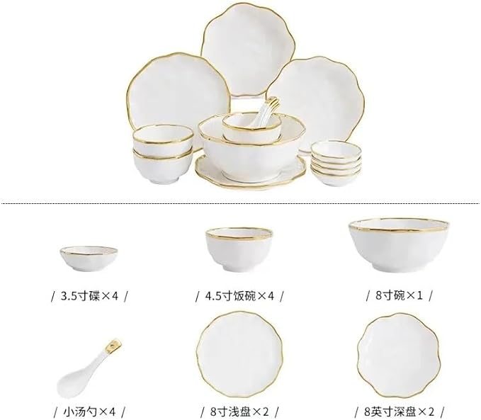 Ceramic Dinnerware Sets Bowl Plates Noodle Bowl Steak Plate Household Ceramic Tableware Combination(17pcs set)