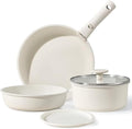 6 Pcs Nonstick Pots and Pans Oven Safe White Cookware Set with Detachable Handle Stackable Kitchen Cookware Suitable for Household Use