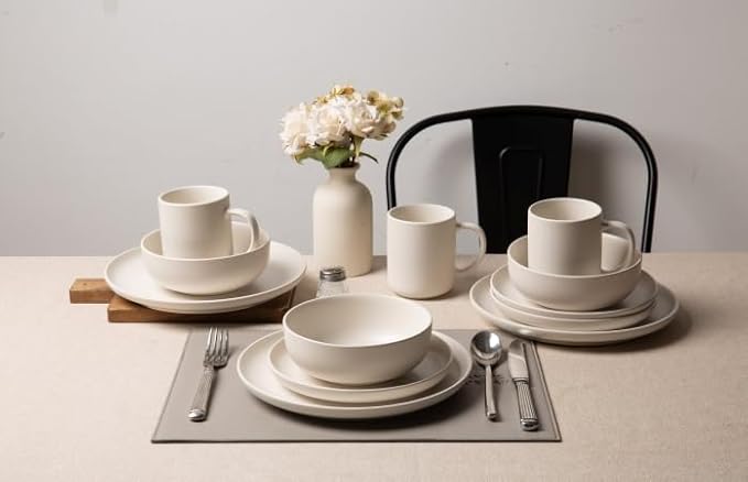 12-Piece Stoneware Dinnerware Set for 4 10 Plates &amp 7.5 Salad Plates &amp 5.9 Bowls Microwave &amp Dishwasher Safe Stackable Matte Glaze Kitchenware Chip &amp Scratch Resistant(White)