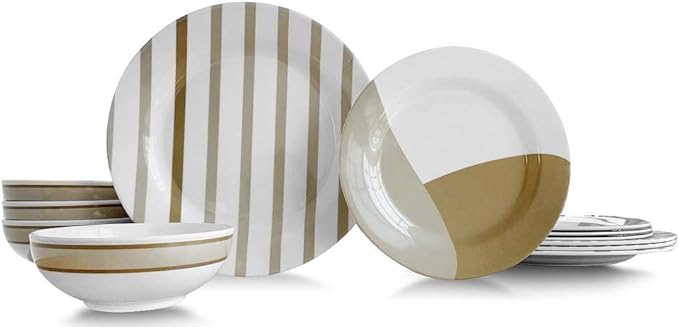 Bowla 12-Piece Melamine Dinnerware Set - Service for 4 (Moden Strip I)
