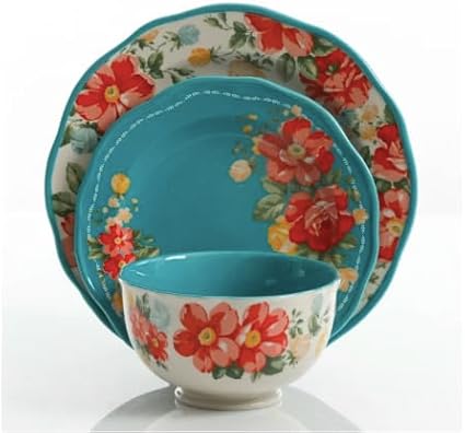 Vintage Floral 12-Piece Dinnerware Set Service for 4 (~Teal)