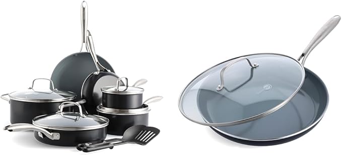 GreenPan Swift Healthy Ceramic Nonstick 12 Piece Cookware Set with 12 Frying Pan and Skillet