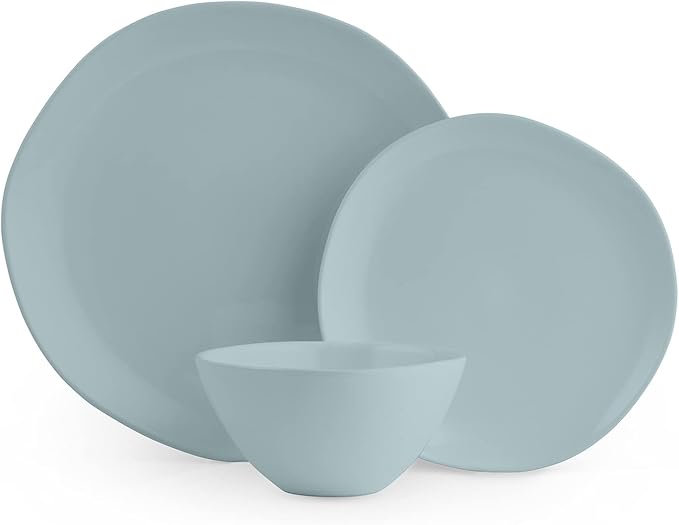 Portmeirion Sophie Conran Arbor Organic Shape Stoneware | 12 Piece Dinnerware Set Service for 4 | Dinner Plate Salad Plate All Purpose bowl | Dishwasher Safe – Robins Egg
