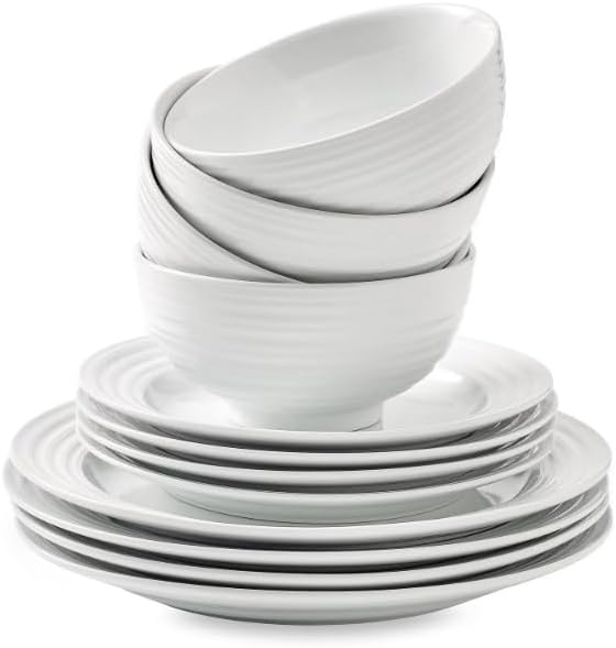 12-Piece Dinnerware Set Ceramica Table Decoration Home Bowl and Dish Set Round Tableware