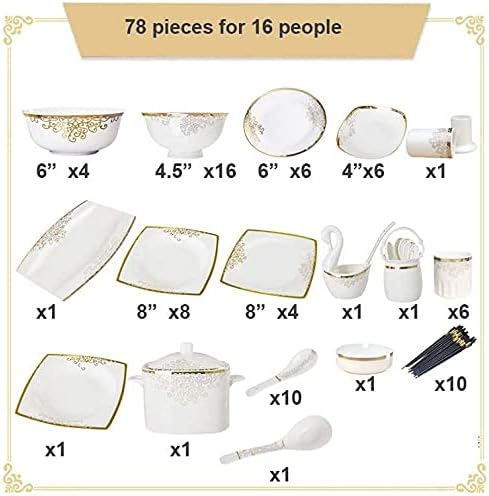 Dinnerware Sets - Luxury Gift Dishes Service Set Fine Bone China Porcelain Dinnerware Set For 10-15 People Luxury Style High-End Bone China Phnom Penh Tableware SetOne ColoOne Color-78pieces