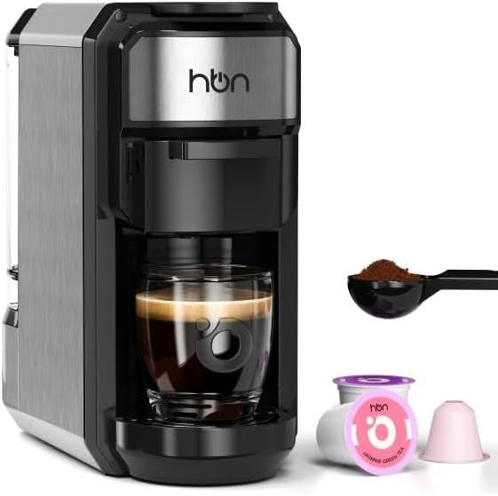 HBN 3-in-1 for Nespresso Capsule &amp K-Cup Pods &amp Ground Coffee Multi Coffee Maker Single Serve 19Bar Programmable One-Touch Brewing Espresso Machine 20oz Removable Water Tank 1450W Fast Heat