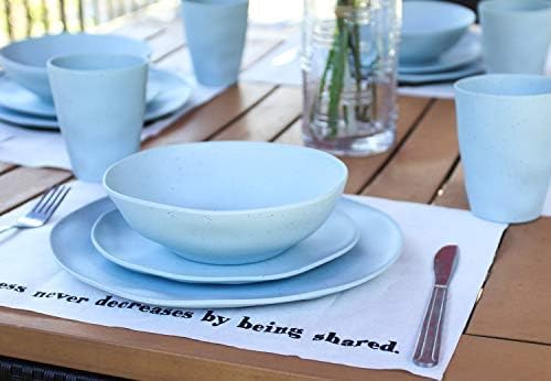 MORGIANA 8 pcs Reusable Bamboo Dinnerware Set Camping Dishes with Bamboo Bowls Plates Dishes for 2 (Blue)