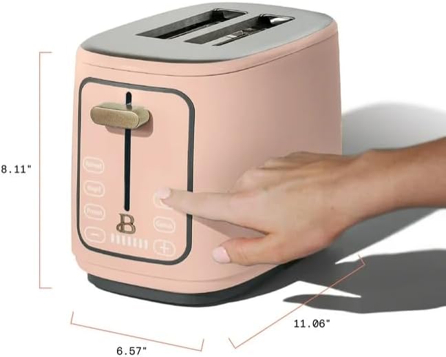 Beauti 2 Slices Toaster with Touch Activated Display 900 W Bagel/Frozen/Reheat Presets Wide Slots Easy Cleaning (Rose)
