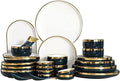 Ceramics Dinnerware Sets with Golden Rim Blue Porcelain Bowls and Plates Sets Round 26 Pieces Stoneware Dishes Set for 6 Ceramic Dinner Sets for Parties Wedding Housew