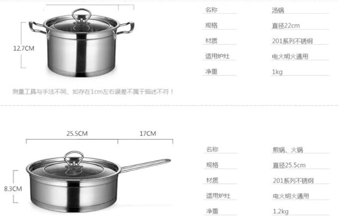 Cookware Set Stainless Steel Frying Pan Pot Soup Milk Pot Frying Pan Three-Piece Household (Color : A Size A (A
