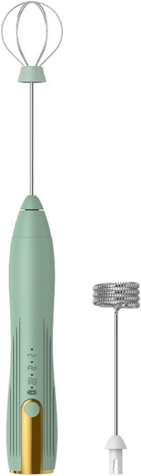Immersion Blender Handheld 2-in-1 Hand Blender Electric with USB Rechargeable 3 Speeds Stainless Steel Blade Stick Blender with Whisk for Coffee LatteHot Chocolate Egg (Green)