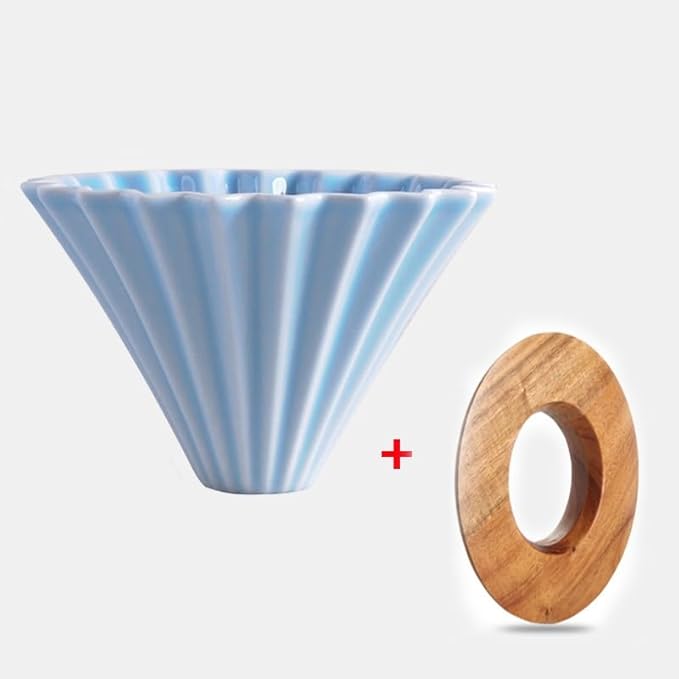 Ceramic Coffee Dripper Pour Over Coffee Maker Handmade Origami Coffee Filter Cup Flower Shape Funnel Drip Cafe Cake Cup Home(Blue suit3-4CUP)