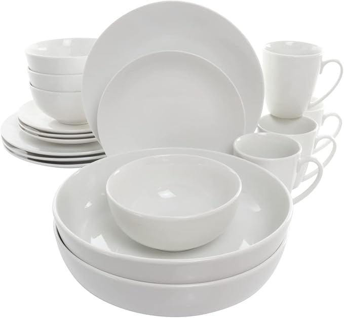 18 Piece Owen Porcelain Dinnerware Set with 2 Large Serving Bowls White