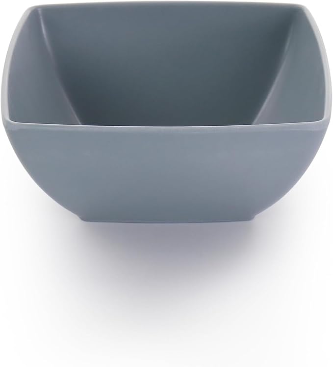 12-Piece Square Melamine Dinnerware Set – Durable Lightweight Outdoor Plates and Bowls Raised Edge Design Dishwasher Safe Tableware for Casual Indoor &amp Outdoor Dining – Gray Orange Green (Gray
