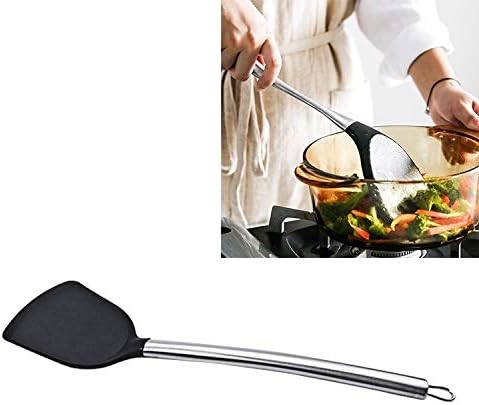 Kn605 Stainless Steel Handle Silicone Slice High Temperature Resistance Cooking Slice(Black) Cookware Set Cookware Picnic Boiler Cookware (Color : Black)