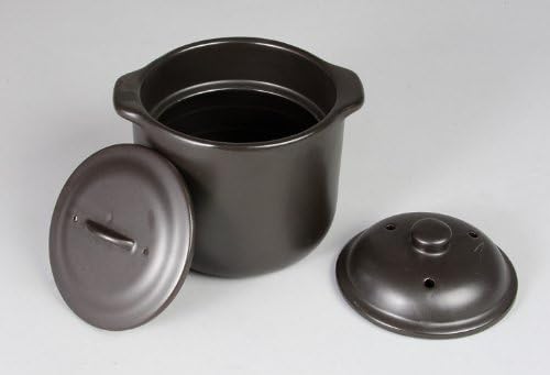 Sento Senga Pottery Seracook Microwave Rice Cooker (Double Lid) Black Glaze (1.5 Cups) 10-05