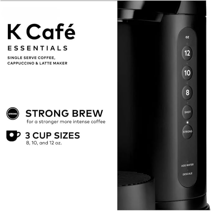 KeuriigK K Cafe Essentials Single Serve K Cup Pod Coffee Latte and Cappuccino Maker Built In Milk Frother Latte &amp Cappuccino Brewer Espresso Shot 3 Brew Sizes 42 oz Water Reservoir color Bl