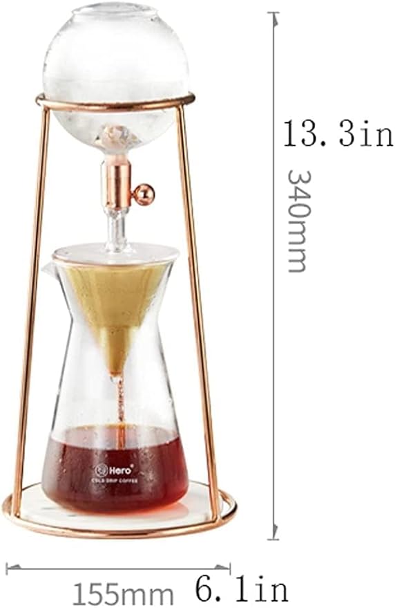 Habiba Iced Drip Coffee Maker Transparent Siphon Coffee Maker Cold Brew Coffee Maker with Stainless Steel Stand 400ml High Borosilicate Glass Top Pot Reusable