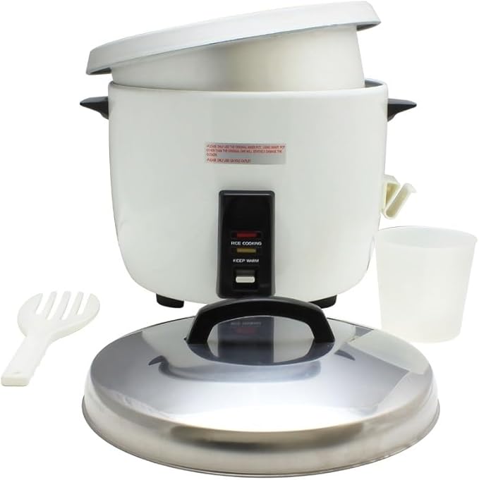 TrueCraftware- 30 Cup Electric Rice Cooker Aluminum Inner Pot with Rice Cloth Stainless Steel Lid Plastic Black Color Handle- Makes Soups Stews Grains Hot Cereals Commercial Rice Cooker Warmer