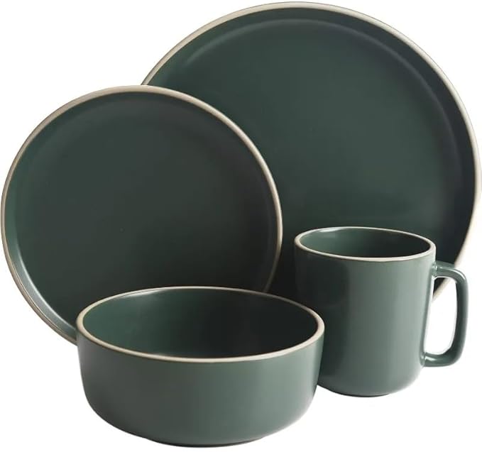 16 Piece Round Kitchen Dinnerware Set Dishes Plates Bowls Mugs Service for 4 Matte Stoneware