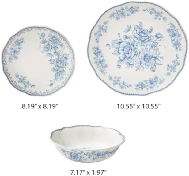 Vintage Inspired Agatha 12-Piece Stoneware Dinnerware Set (Agatha Blue)