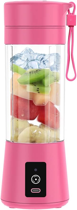 Portable Blender Personal Blender for Shakes and Smoothies Blender shake Smoothie for Kitchen Personal Size Blenders with Rechargeable USB 380Ml With 6 Blades (Rose Red)