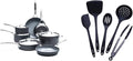 GreenPan Paris Pro Hard Anodized Healthy Ceramic Nonstick 11 Piece Cookware Pots and Pans Set with Stainless Steel Lids PFAS-Free Dishwasher Safe Grey &amp Cooking Tools 5 Piece Utensil Set Blac