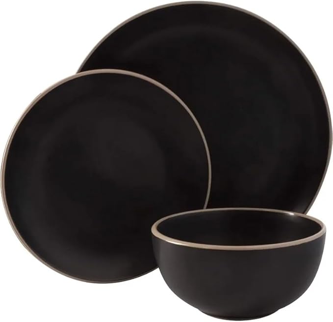 12pcs Dinner Set Plates and Dishes Home Round Stoneware Dinnerware Sets Service for 4