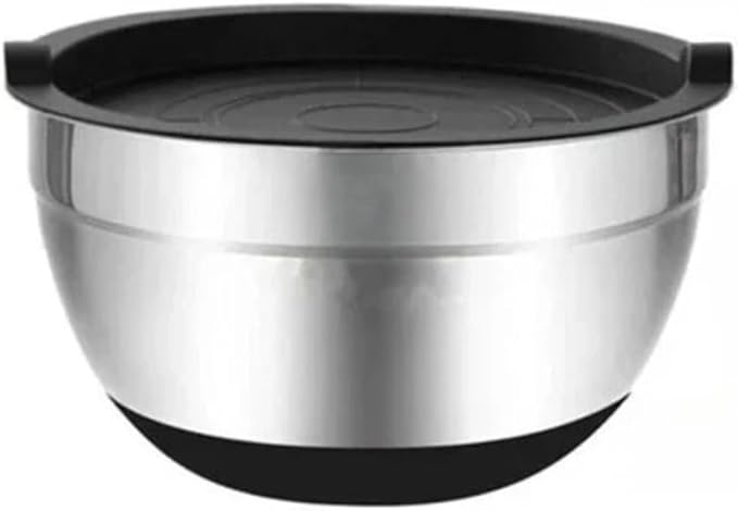 Silicone Bottom Thickened With Lid Cooking Basin Non Slip Salad Mixing Stainless Steel Egg Beating Bowls Kitchen Tools(28 cm black)