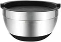 Silicone Bottom Thickened With Lid Cooking Basin Non Slip Salad Mixing Stainless Steel Egg Beating Bowls Kitchen Tools(28 cm black)