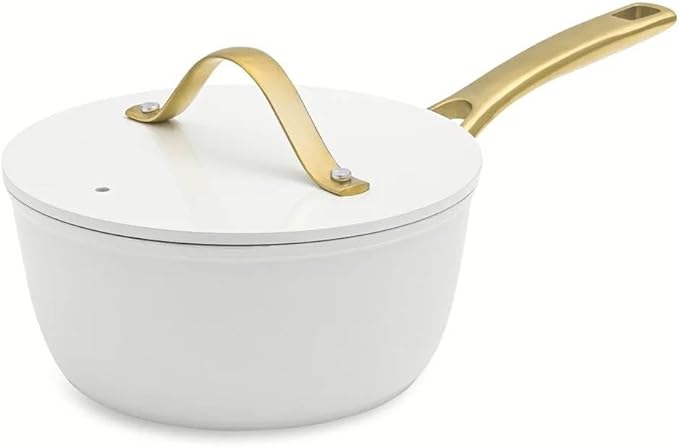12-Piece Nonstick Pots and Pans Set – Heavy-Duty Aluminum Titanium Nonstick Induction Compatible Oven Safe Cookware Set with Lids &amp Protectors – Premium Kitchen Set (White/Gold)