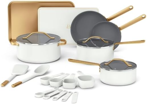 Beauti-ful 21-Piece Ceramic Nonstick Cookware Set with Pots and Pans Bakeware and Kitchen Tools (White Icing)