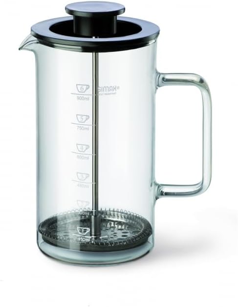 SIMAX French Press Coffee Maker 1 Liter Coffee Press Dishwasher Safe Glass Coffee Maker with Filter Hot and Cold Safe Borosilicate Glass Easy To Clean