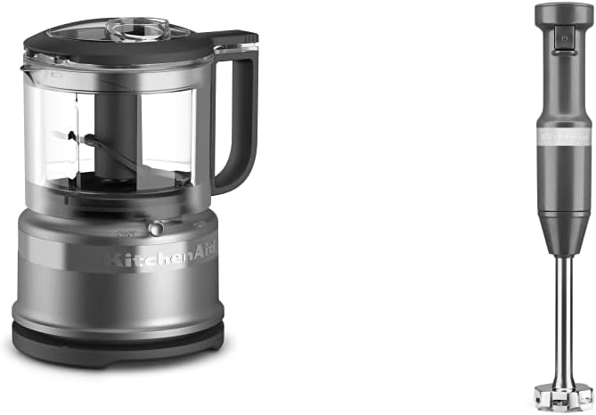 KitchenAid Variable Speed Corded Hand Blender - KHBV53 Matte Charcoal Grey 8 in &amp KFC3516CU 3.5 Cup Food Chopper Contour Silver