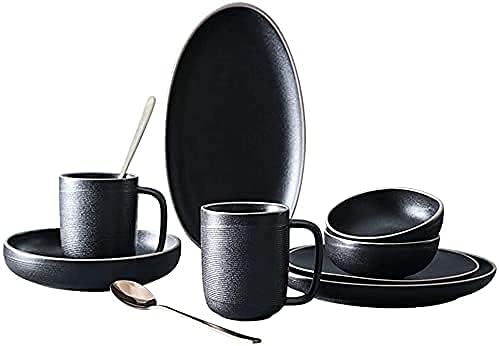 Dinnerware Set Kitchen and Dining10 Pieces Dinnerware Sets PorcelainSolid Color Dish SetsBowls/Dinner Plates/Saucers/MugsEuropean Simple Tableware Set for Daily