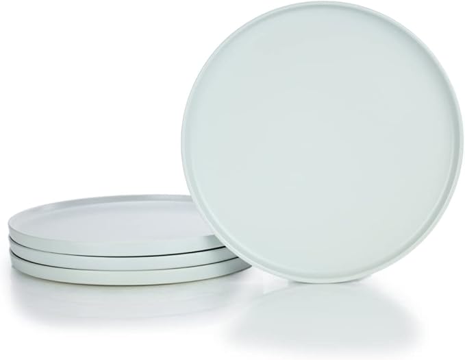 Everything Kitchens Modern Flat Dinnerware Collection (Soft Pink &amp Stone Gray 8-Piece Dinner Plate Set)