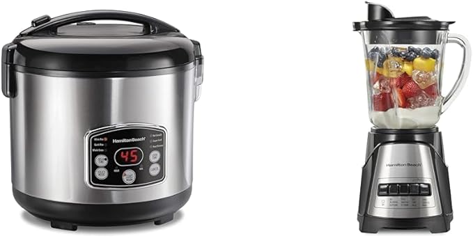 Hamilton Beach 14-Cup Digital Rice Cooker Steamer &amp 40 oz Power Elite Wave Action Blender