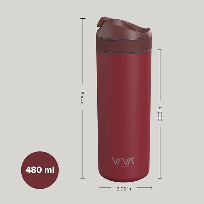 VIVA Recharge Cranberry Red Insulated Tea &amp Coffee Mug &amp Travel French Press Coffee Maker 16 oz Brew &amp Drink From the Same Coffee Mug On the Go or Camping