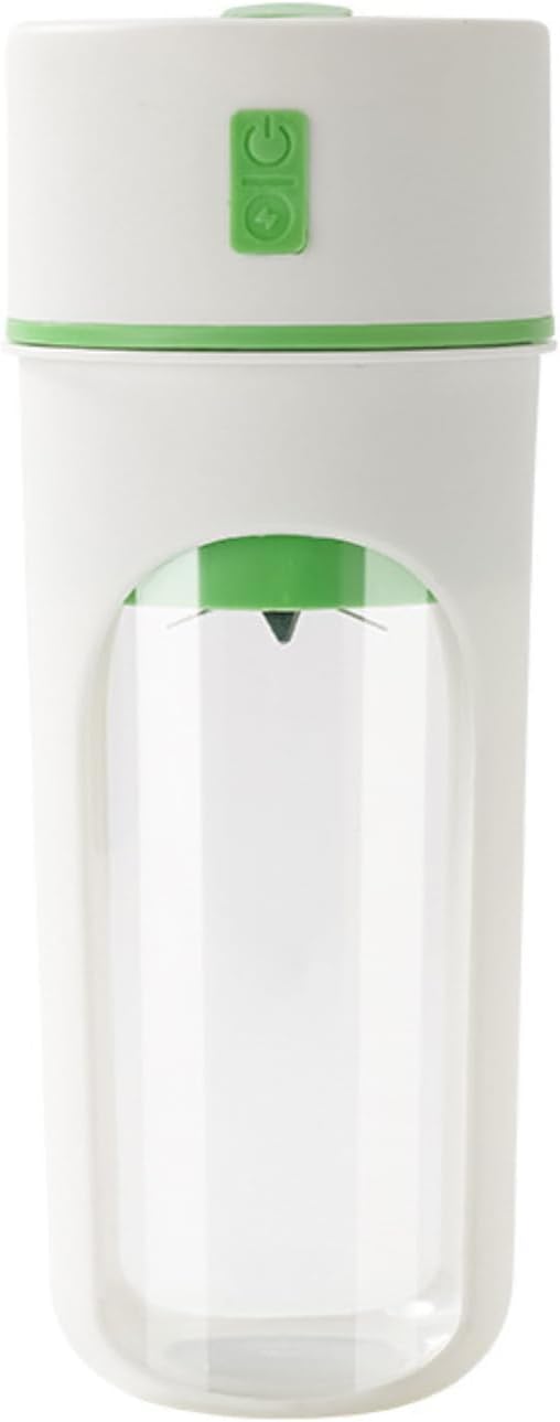 Portable Wireless Electric Juicer Blender USB Rechargeable White with Color Accents Steel Six-Blade Fruit Mixer Cup with Straw Personal Size (Green)