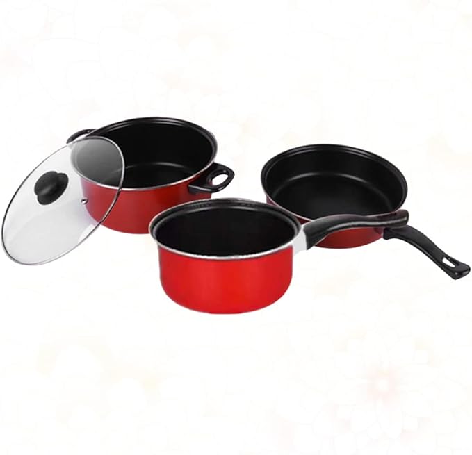 3Pcs Kitchen Nonstick Cookware Sets Pots and Pans Cooking Set with Saucepans Frying Pans Oven Pot with Lids for Soup Pasta Stockpot