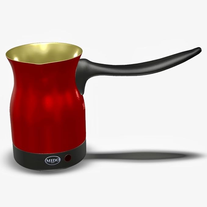 Electric Turkish Coffee Maker Pot Stainless Steel for Arabic Greek &amp Turkish Coffee Cool Touch Handle 360 Degree Cordless Rotation Base Fast Keep Boiling Water 800W (Red)